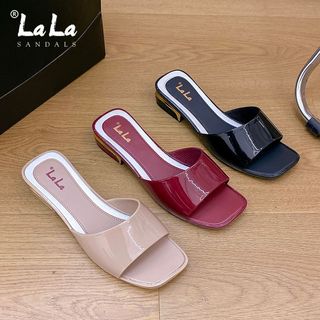 LALA Heels One Strap Sandals Casual French Square Toe Rubber Block Heels For Women