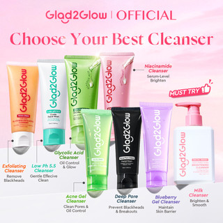 Glad2Glow Best Cleanser Milk Amino Centella Salicylic Glycolic Acid Acne Volcanic Blueberry Brighten