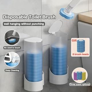 Disposable Toilet Cleaner Brush With 6pcs Brush Head Comes With Cleaning Solution Bathroom Brush