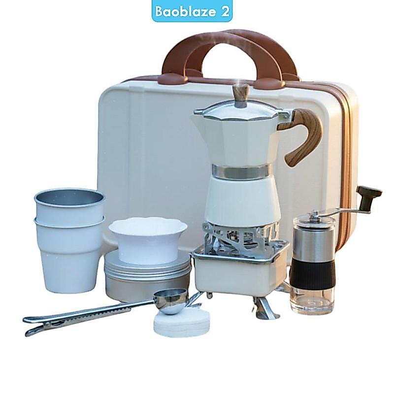 [baoblaze2] Camping Espresso Maker Set น้ําหนักเบากลางแจ้งเตาตั้งพื้น Espresso Maker ชุดหม้อสําหรับค