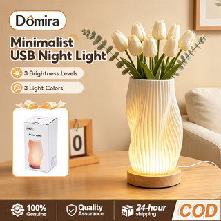 [Gift Box] Domira Table Lamp INS Minimalist LED Desk Lamp Dimmable Wood Base Night Light for Bedroom