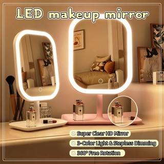LED Mirror with Light, Touch Control, 3 Color Modes, Dimmable, Makeup Vanity Mirror, USB Charging
