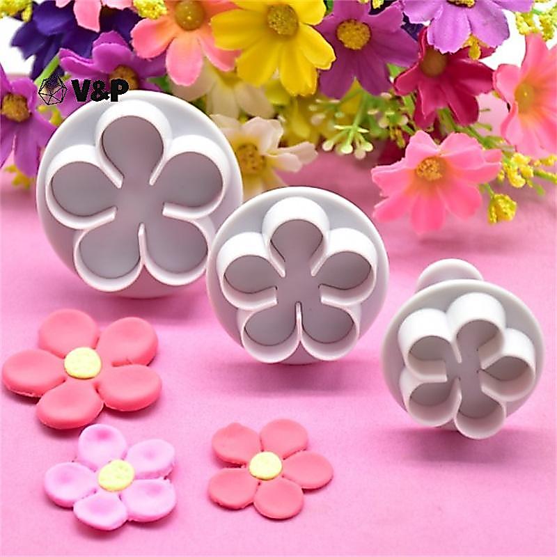 [V&PT] 3 ชิ้น Flower Plunger เครื่องตัดคุกกี้ DIY Blossom Flower Cake Fondant แม่พิมพ์เค้ก [ใหม่]