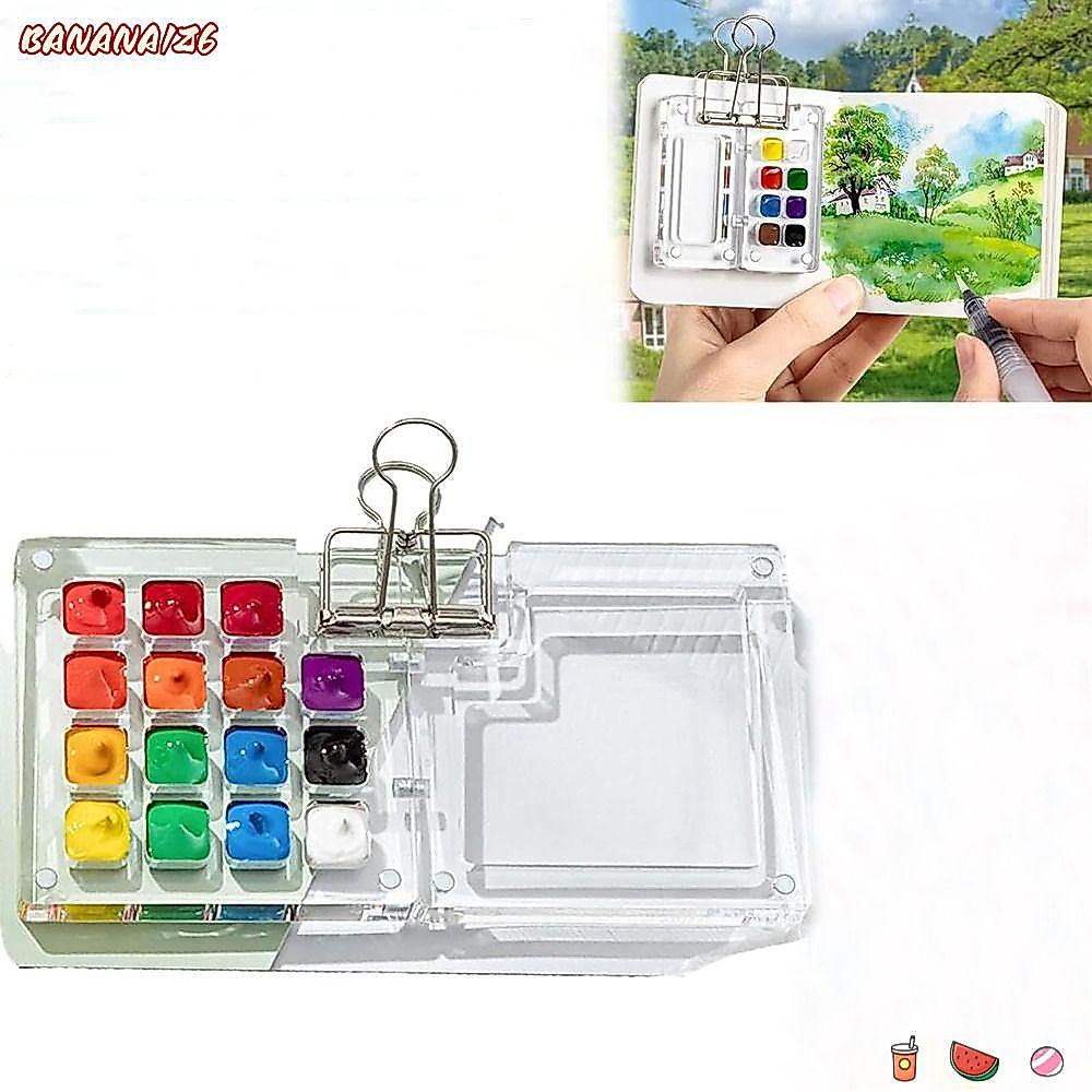 BANANA1Z6 Travel Paint Palette, อะคริลิค 8 Gride Grid Paint Box, โปร่งใสแบบพกพา 15 Gride สีน้ํา Pale