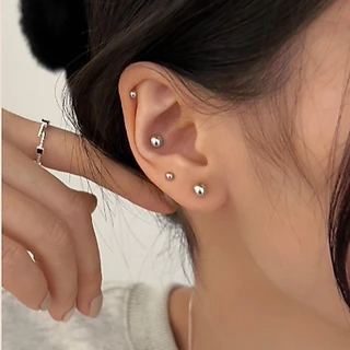 Roselife S925 เงิน Minimalist Cool อเนกประสงค์ Unisex Tiny Ball สกรูต่างหูผู้หญิงผู้ชาย Hypoallergenicity สวมใส่ทุกวันเลือกฟรีหู Studs อุปกรณ์เครื่องประดับ