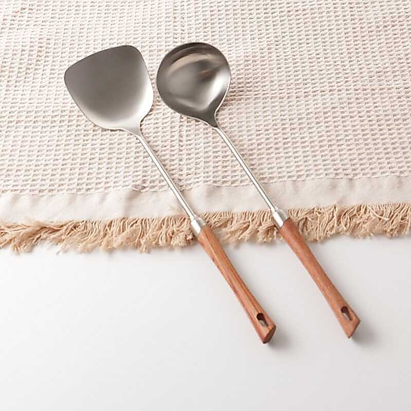 Yading 304 สแตนเลส Rosewood ไม้พายไม้พายเครื่องครัวทําอาหารในครัวเรือนแบบบูรณาการทนอุณหภูมิสูง Non-S