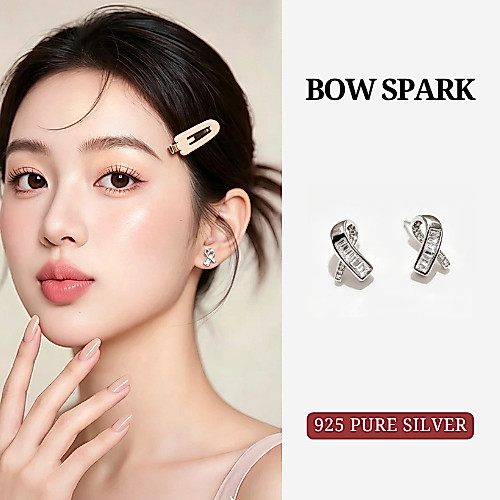 MEET💕ต่างหูเงิน Bow Spark ต่างหูเพชร ต่างหูแฟชั่น ตุ้มหูเงินแท้925 ต่างหูผู้หญิง ต่างหูเกาหลี ต่าง