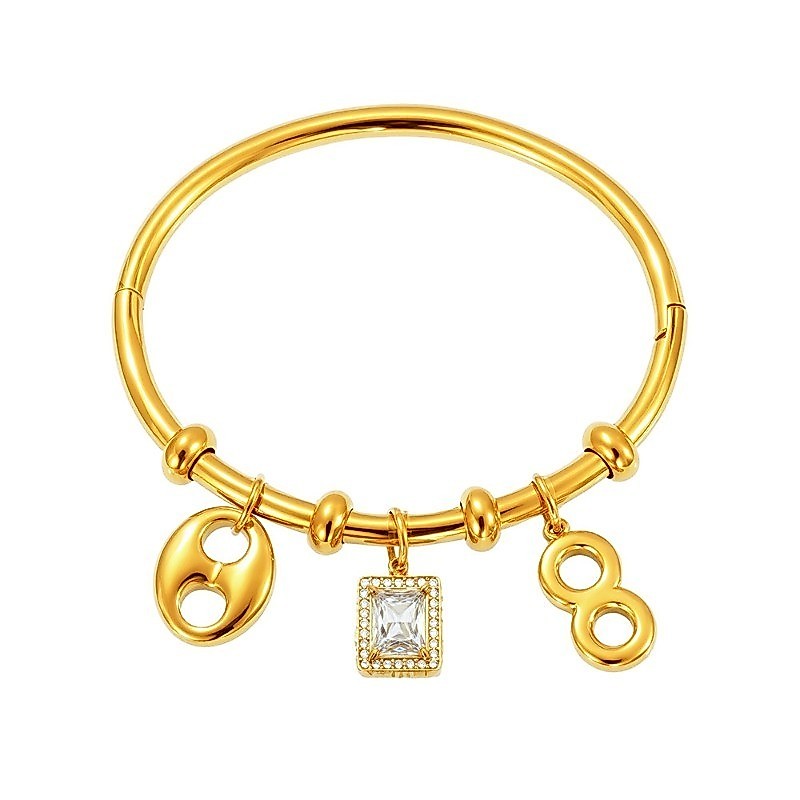 สแตนเลส 5A Zircon Geometric Hollow จี้กําไลข้อมือ 18K Gold Plated
