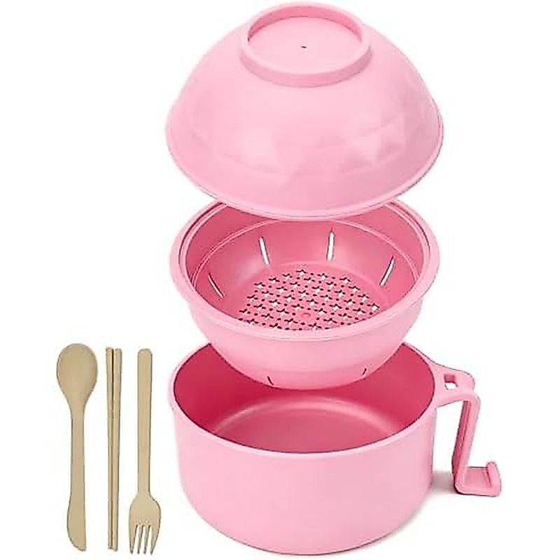 Layron Ramen Cooker Ramen Bowl ชุดตะเกียบ 33oz ชามก๋วยเตี๋ยวไมโครเวฟหอพักวิทยาลัย Room Essentials สํ