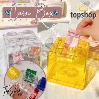 TOPSHOP 1pc Transparent Alkansya Blocks Shape Coin Box Money Bank Stackable Storage Boxes Toy