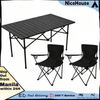 Foldable Chairs with Armrest & Camping Table Portable Folding Set with Storage Bag For Outdoor BBQ