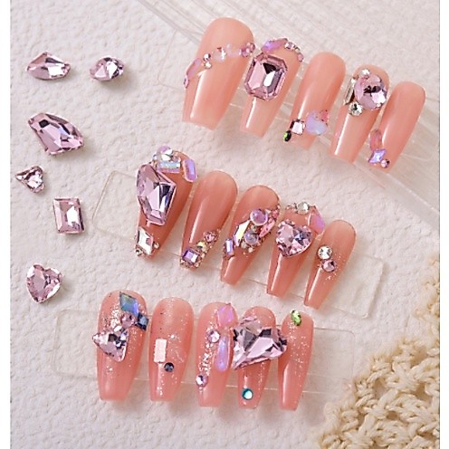 เครื่องประดับเพชรแต่งเล็บสีชมพูปลายแหลมสำหรับผู้หญิง / รูปที่ 6