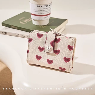 SeaGloca Heart Beat Series Multi-Function Love Heart Print Bifold Coin Purse Wallet for Women No 28