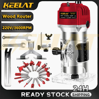 KEELAT 1200W Power Tools Handheld Palm wood Router With 15pcs Bits Electric Wood Trimmer Laminate