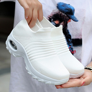 Slip On K-fashion Women's Sneakers New Cushion Breathable Allblack Lady Shoes White Rubber Shoes