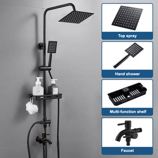 Shower Set Stainless Steel Bathroom Black ​Single Cold Shower Set for Single Point Water Heate