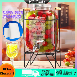 4L 5L 8L 10L Juice Drink Glass Jar Dispenser Upgrade Thickened Glass with Stand and Faucet
