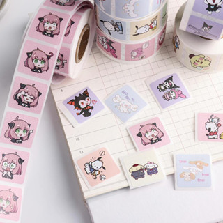 500 ชิ้น Kawaii Sanrio ม้วนสติกเกอร์ Melody Kuromi Cinnamoroll Girly Heart Seal สติกเกอร์ติดผนังม้วนสติกเกอร์ของเล่น