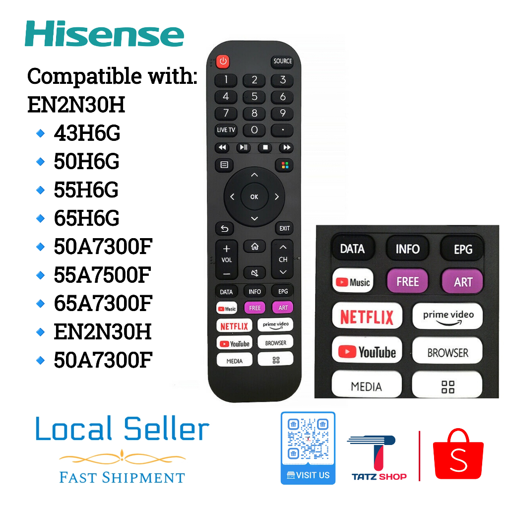 Hisense สมาร์ททีวีรีโมทคอนโทรล EN2H30H EN2D30H 43H6G 50H6G 55H6G 50A7300F