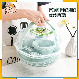 48/54pcs Picnic Outdoor tableware Camping Outdoor Plastic Reusable Tableware Dishes Set