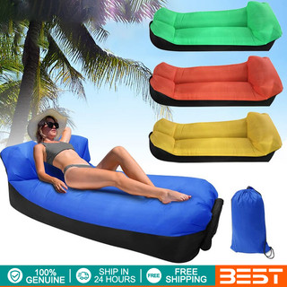 Inflatable Banana Bed With Pillow Folding Sofa Beach Air Bed Portable Outdoor Camping Sleeping Bag