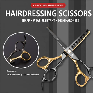 440C Salon ตัดผมกรรไกร 6 นิ้ว HairCut กรรไกรแบน + ฟันกรรไกรผม Stlying เครื่องมือ