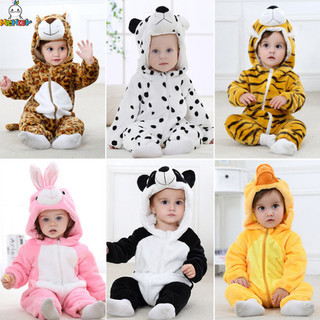 0-2 years old Baby Anime Jumpsuit Winter Heated Onesie Pajamas Fox Duck Rabbit Hood Newborn baby Kid