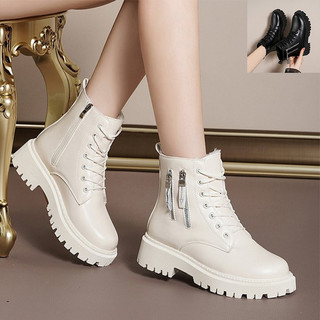 Size 35-40 Women's Fashion Martin Boots British Style Mid Barrel Thick Sole Motorcycle Short Boots