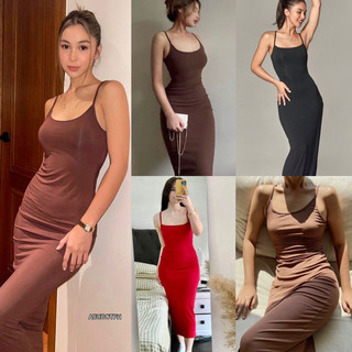 JUJU KOREAN Knitted Spaghetti Strap Maxi Long Dress