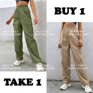 BUY 1 TAKE 1 CARGO Jogger Pants With Side Pocket Plain Taslan Cargo Pants Free size