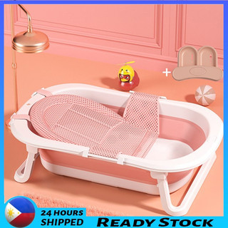Folding Baby Bathing Tubs With Rabbit Ears and Bath Net Portable Baby Tubs Newborn Bathtub