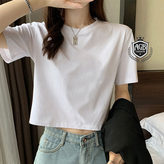 AGB Simple Personality plain tshirt Oversized Crop top for Women Ladies Top shirt for woman brown