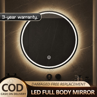 Bathroom led mirror round smart makeup mirror bathroom bedroom dresser hotel bathroom mirror wall mounted one-button touch three-color dimmable diameter 50cm/60cm/70cm