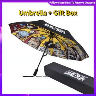 ✌One Piece Anime Cartoon Sun Umbrella Automatic Folding UV Umbrellas Luffy Zoro 3 Folds 10 Strands