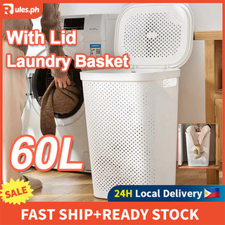 Rules 60L Laundry Basket with Cover Japanese Style Laundry Basket Plastic Dirty Clothes Basket