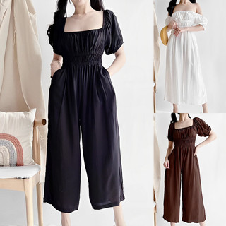 KILY.PH Puff Sleeve Jumpsuit Wide Leg Pants with Two Pocket Wide Leg Pants 6A0233