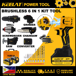 KEELAT Multi-Head Cordless Drill Set Retrofit Screwdriver Saw Sander Chainsaw Powerbank Frosted Tool