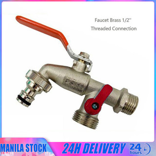 Faucet Brass 1/2'' Threaded Connection, Dual Outlet Spout, Multifunctional Durable Garden