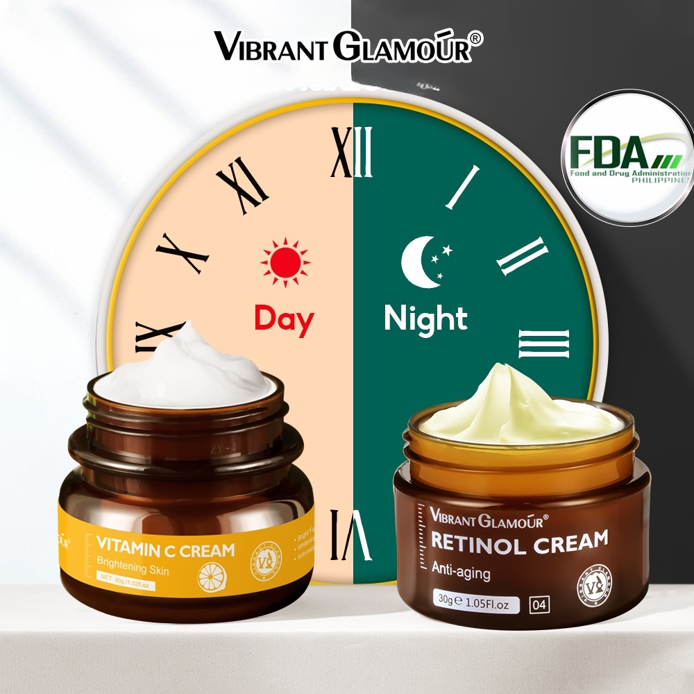 Vibrant GLAMOUR FDA Naturals Retinol Cream + Vitamin C Face Cream Set Whitening Anti-Aging Facial Moisturizer