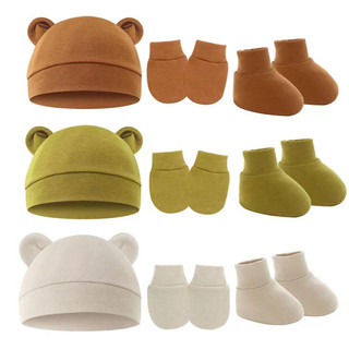3pcs/Set Gloves Hat Socks Baby Cotton Mitten newborn baby Mittens baby Hat anti Scratch gloves