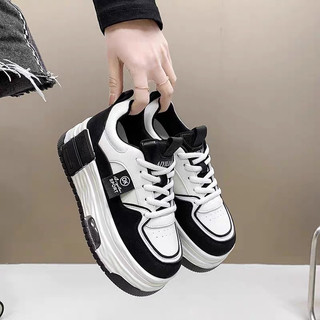Korean Chunky 3 inch high light weight soft quality quality train walk rubber black shoes for women