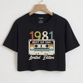 Audiotape And Letter Graphic Crop Top Tee For Women