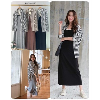 baao Women high quality Striped polo+dress terno