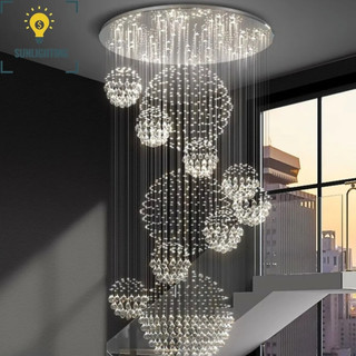 luxury Crystal Chandelier Light Villa Stair Rotating Apartment Modern High Ceiling Light Drop lamp