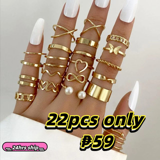 INS HOT 22Pcs/Set Fashion Jewelry Women Rings For Daily Life Hollow Love Heart Finger Opening Rings