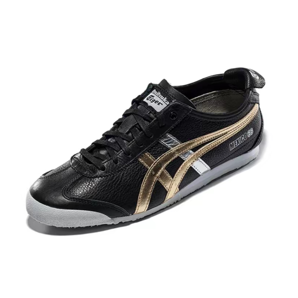 【Official Store】Tiger Mexico 66 Black White Golden Leather Sneakers Unisex D5V2L-9094