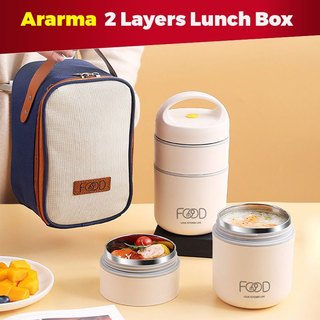 Japan style✅2 Layer Bento Lunch Box Stainless with Bag Thermal 304 Stainless Steel  keep warm 5h COD