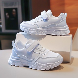 Boys White Sport Shoes School Waterproof Running Rubber Kids Sneakers With Box(Size 26-37)