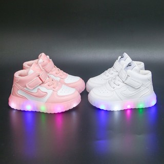 Maxi New LED Rubber Shoes For Kids girls light up high top sneakers white shoes for kids unisex21-30