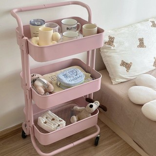 3-Tier Metal Kitchen Trolley with Wheels Office Room Rolling Utility Cart Storage Organizer Shelves